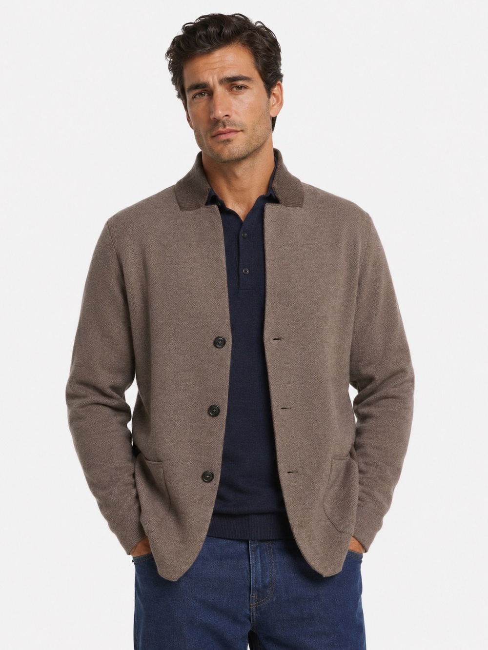 Falconeri Merino Wool Knit Cardigan Blazer Brown US 44 XL Made In Italy